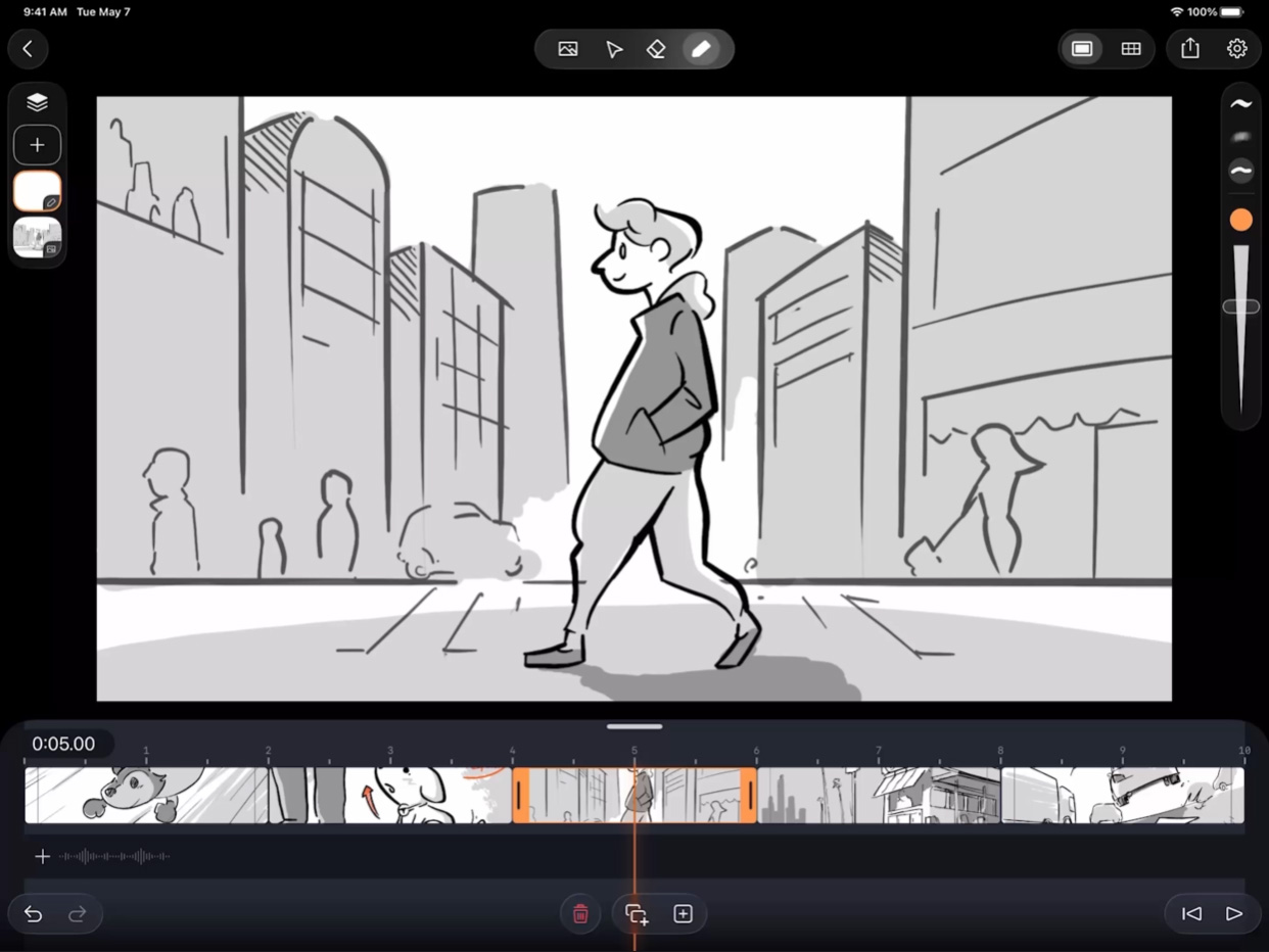 DROMI storyboarding app with Liquid Glass on iPad