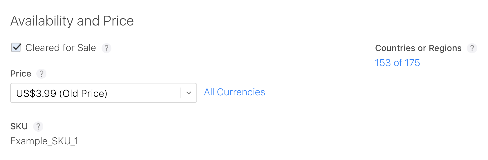 Screenshot of the Availability and Price section of the App Bundle page, that includes the number of countries or regions (out of 175) where your app bundle is available displays below Countries or Regions. This number is clickable.