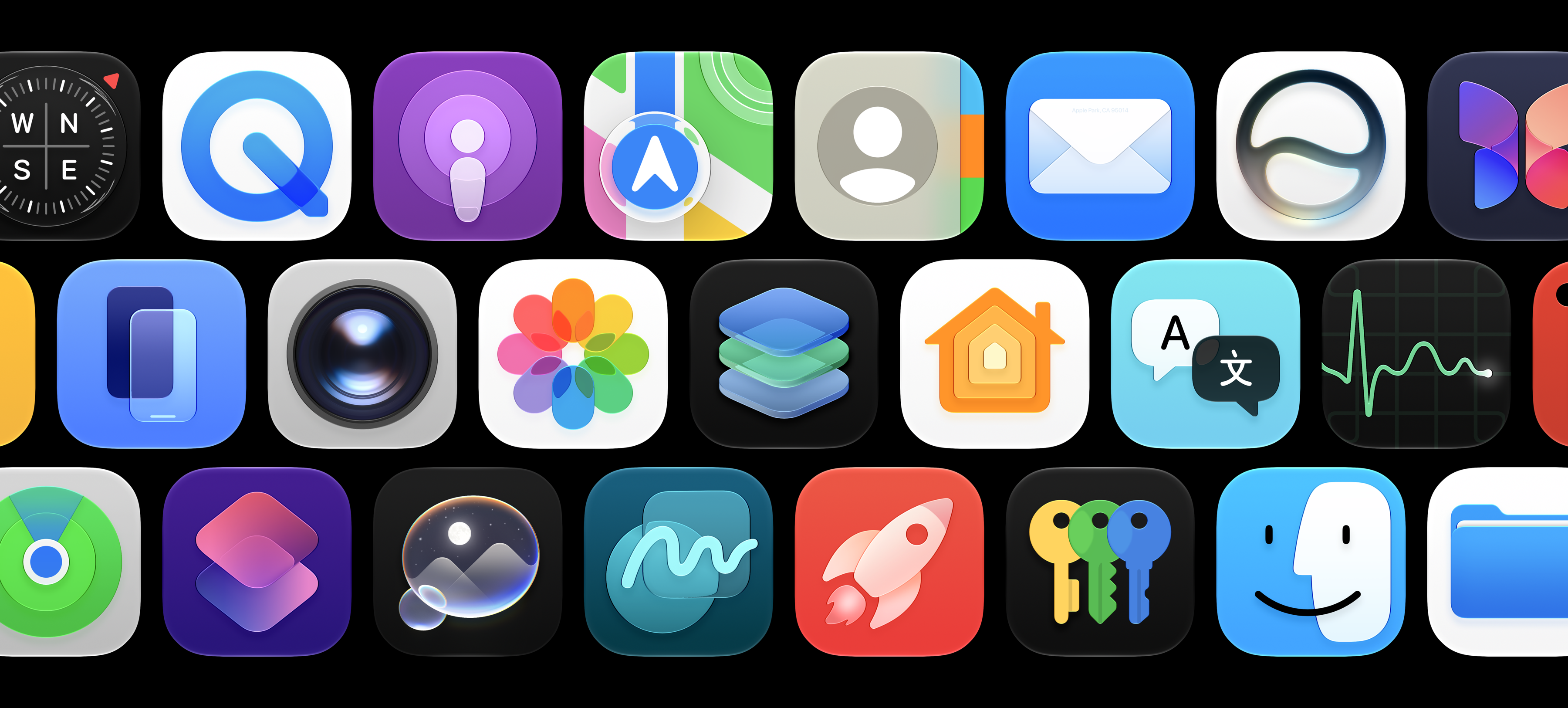 Grid of app icons with Liquid Glass material