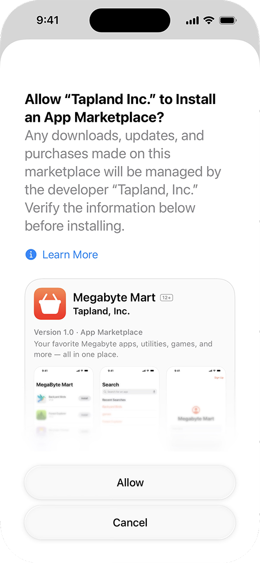 iPhone screen showing alternative app marketplace installation interface