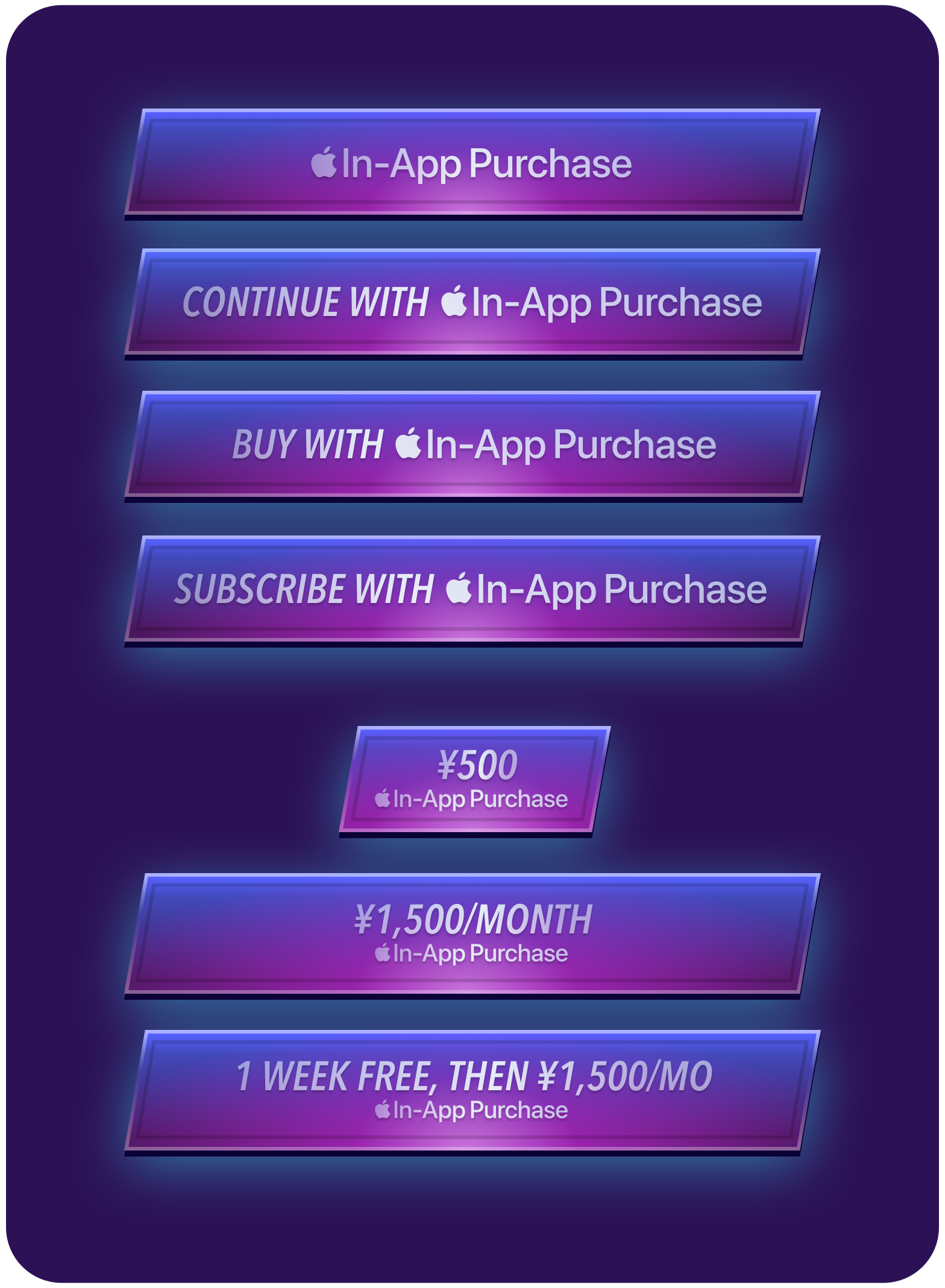 Examples of custom Apple In-App Purchase buttons with integrated Apple branding