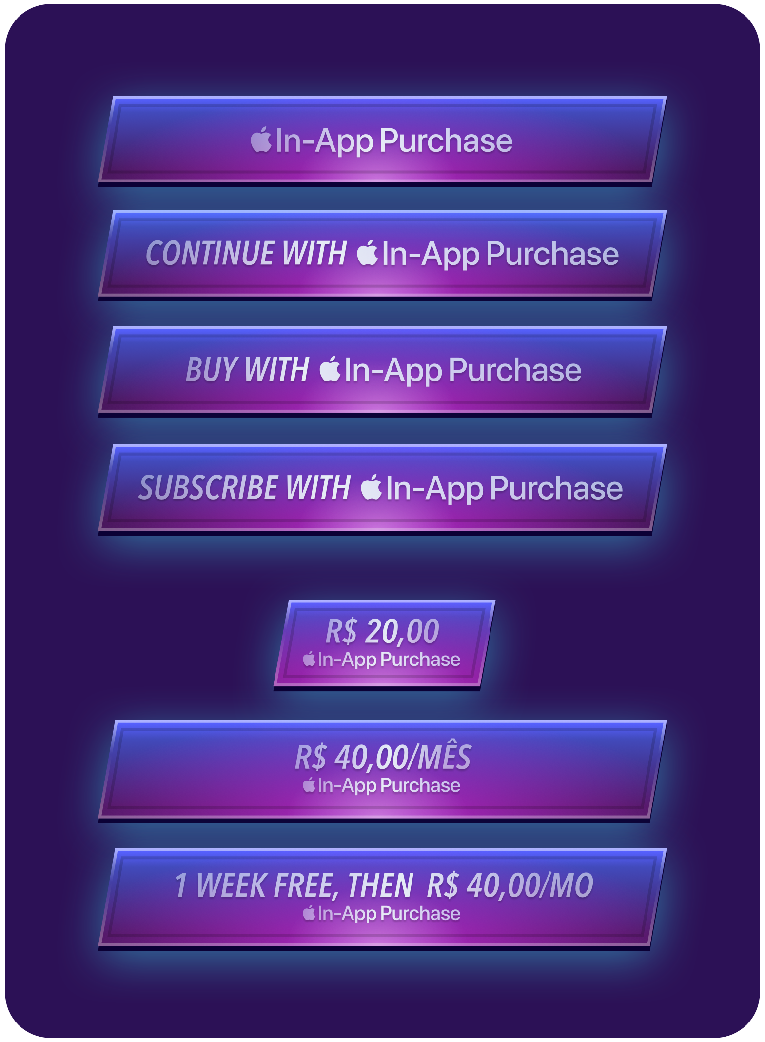 Examples of custom Apple In-App Purchase buttons with integrated Apple branding