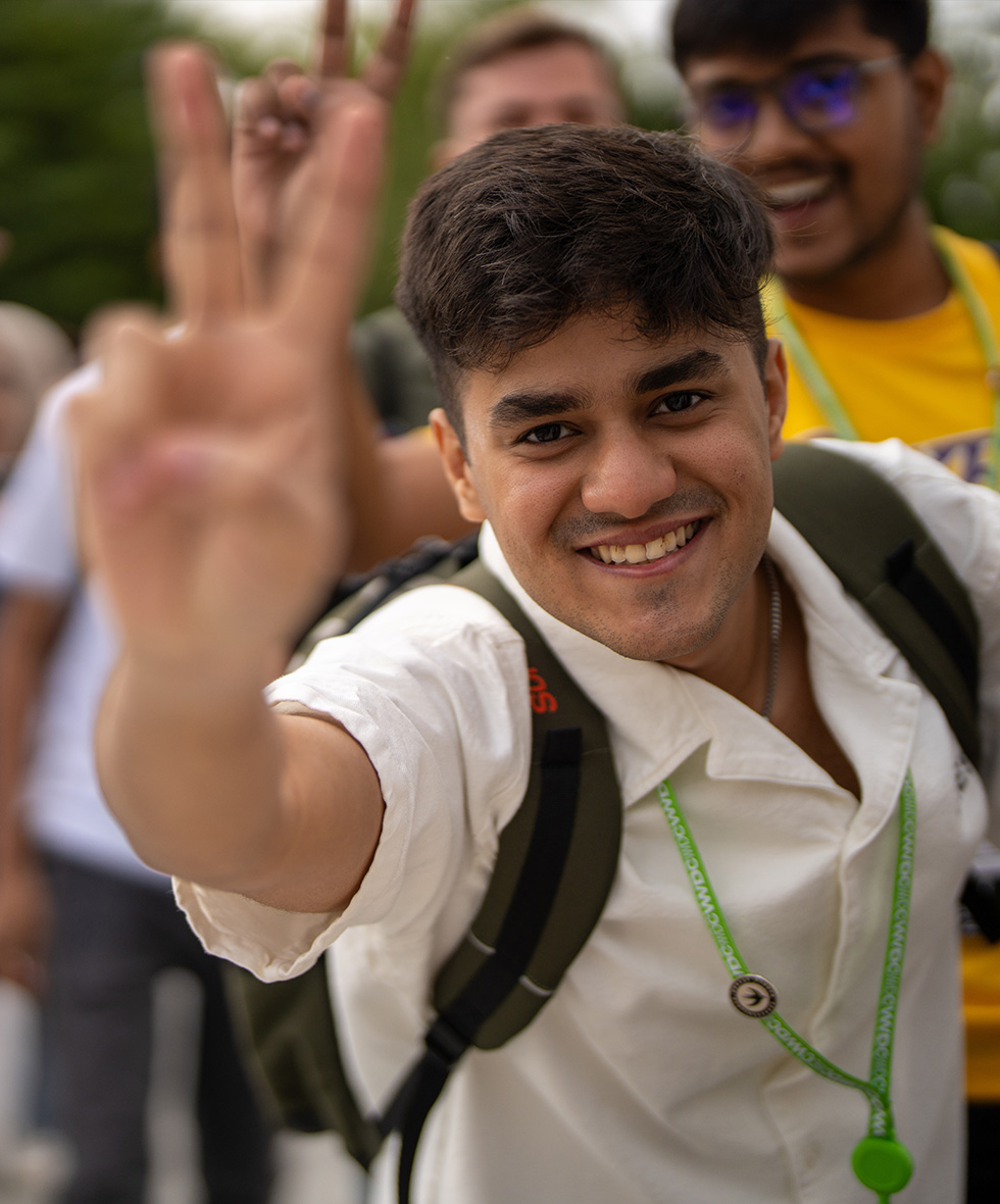 Distinguished Winner Gaurav Kukreja from India at Apple Park during WWDC, showcasing his Fast Aid emergency response app