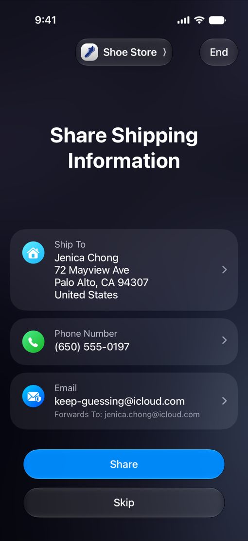 iPhone screen showing Share Shipping Information request