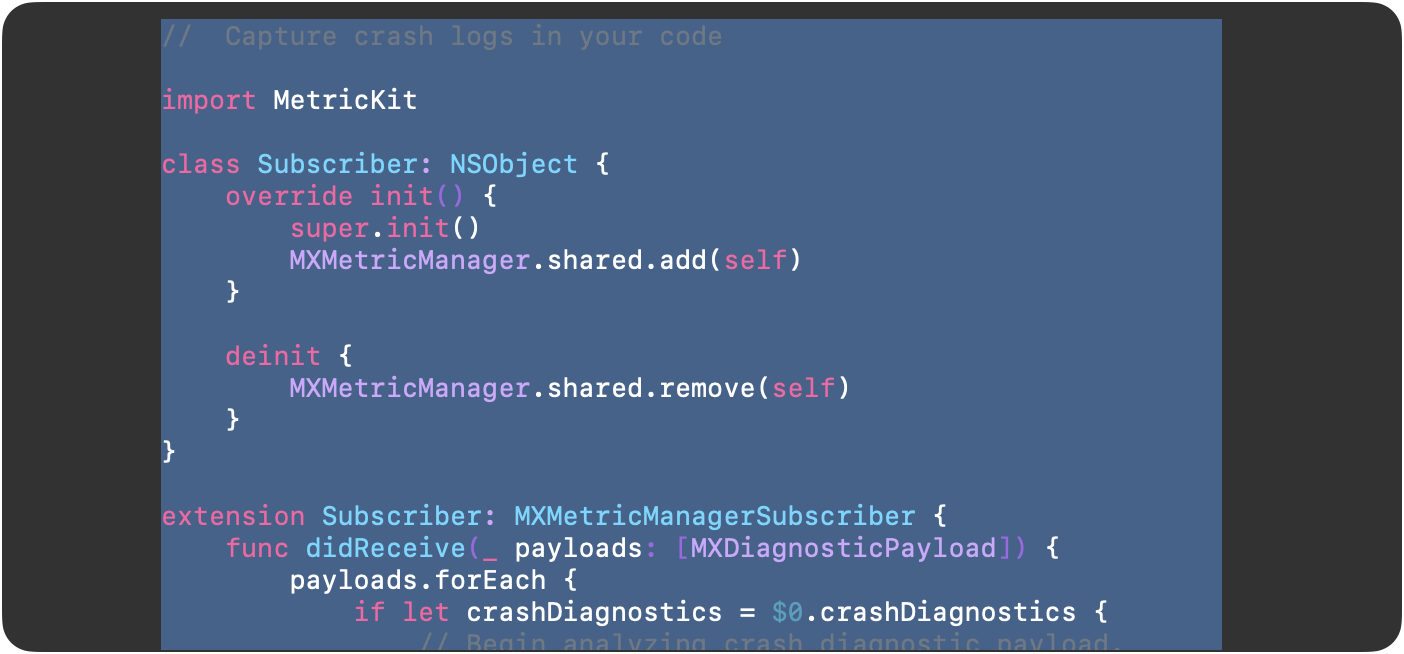 Screenshot of a crash log being copied with Copy&nbsp;Code