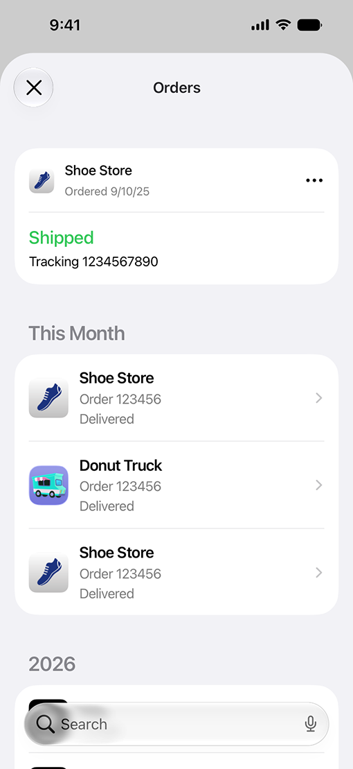 iPhone showing order tracking with shipping status in Wallet